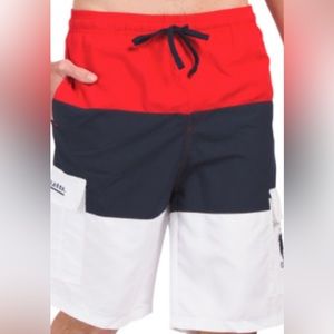 polo red white and blue swim trunks